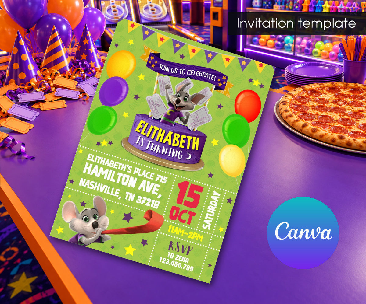 Chuck E. Cheese Invitation mockup