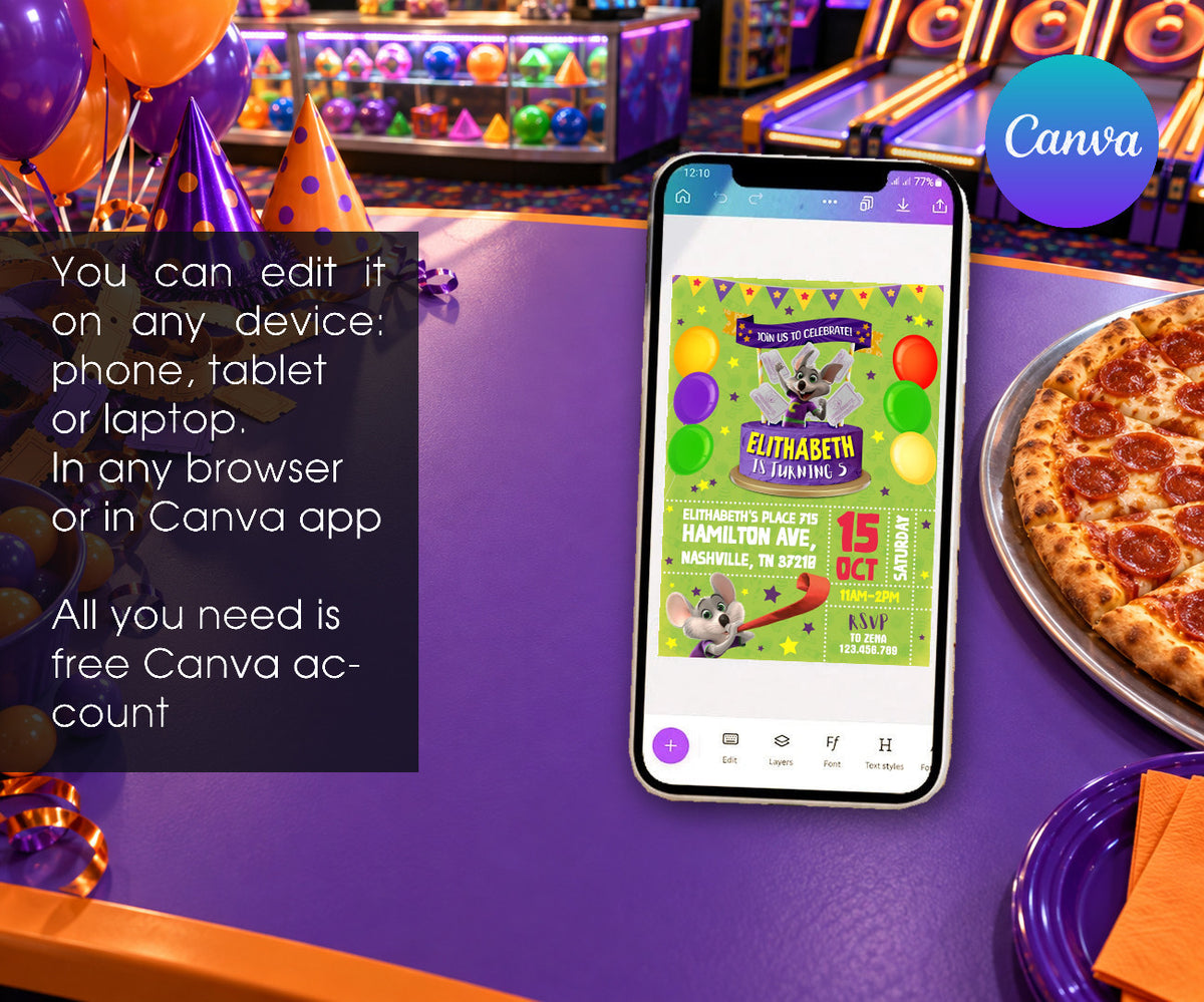 Chuck E. Cheese Invitation mockup