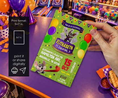 Chuck E. Cheese Invitation mockup