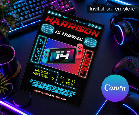 Nintendo Switch Gamer Invitation mockup