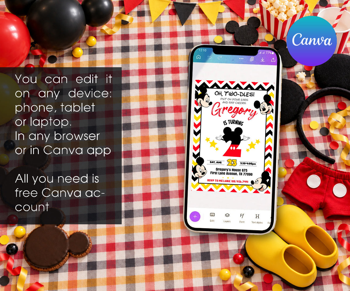 Mickey Mouse 2nd Birthday Invitation mockup