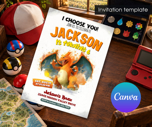 Charizard Pokemon Anime Invitation mockup