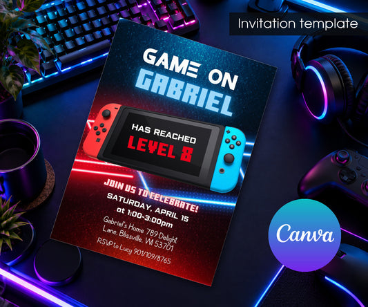 Nintendo Switch Gamer Invitation mockup