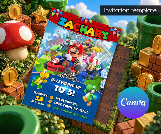 Mario Kart Gamer Invitation mockup