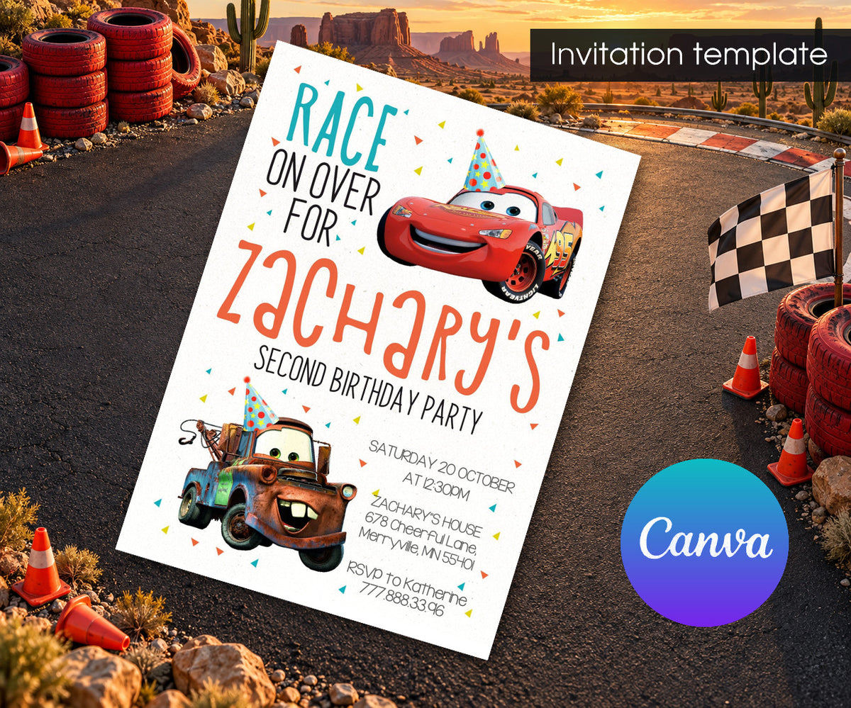 Cars Lightning McQueen Invitation mockup