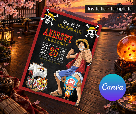 One Piece Monkey D.Luffy Anime Invitation mockup