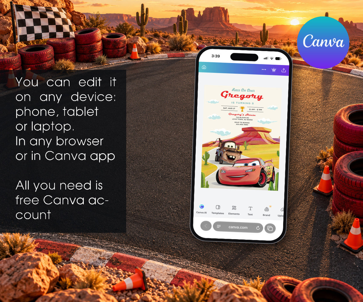 Cars Lightning McQueen Invitation mockup