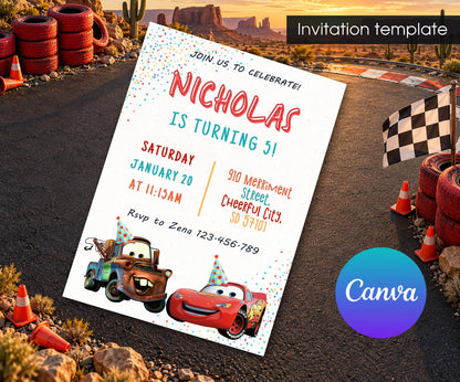 Cars Lightning McQueen Invitation mockup