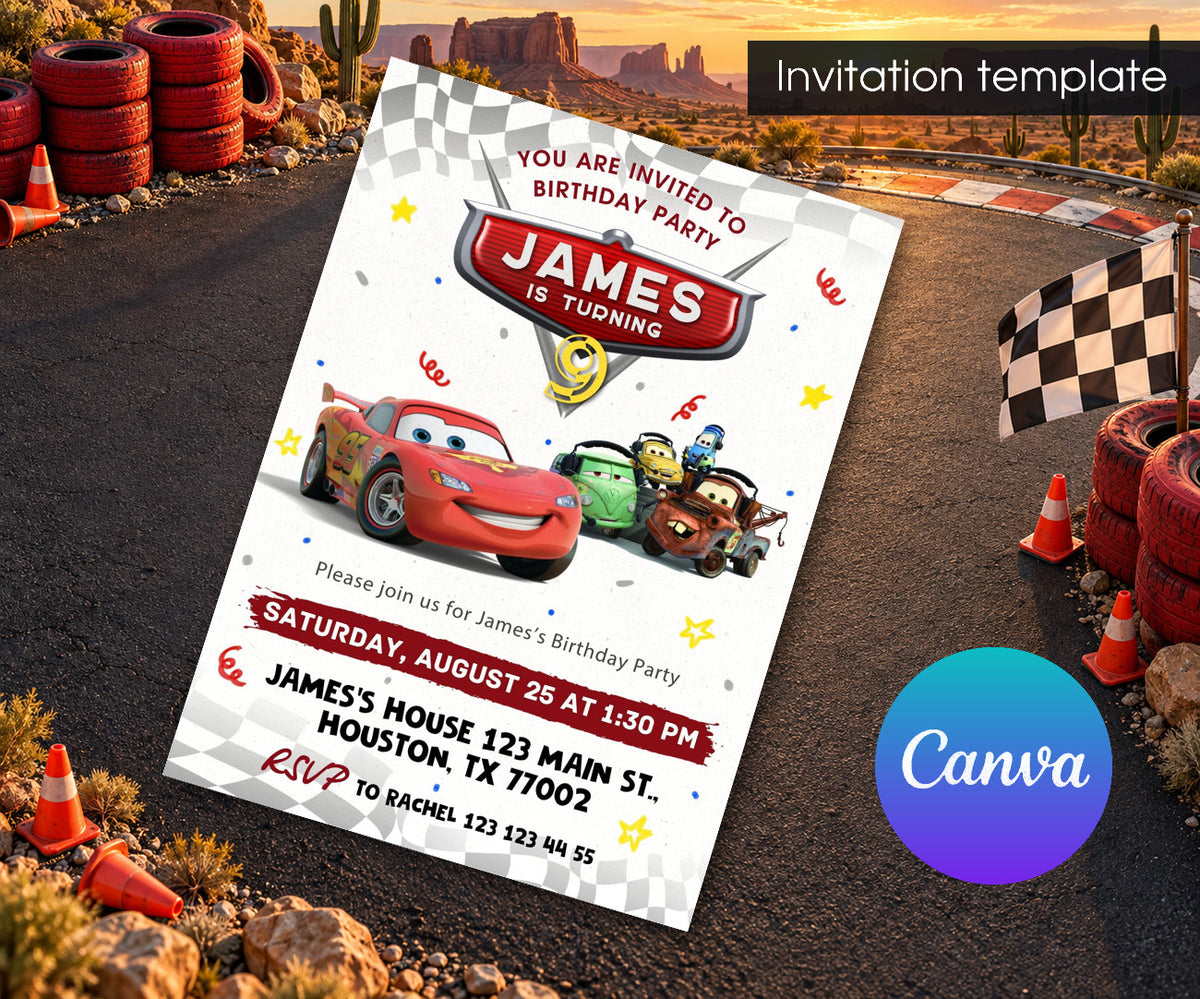 Cars Lightning McQueen Invitation mockup