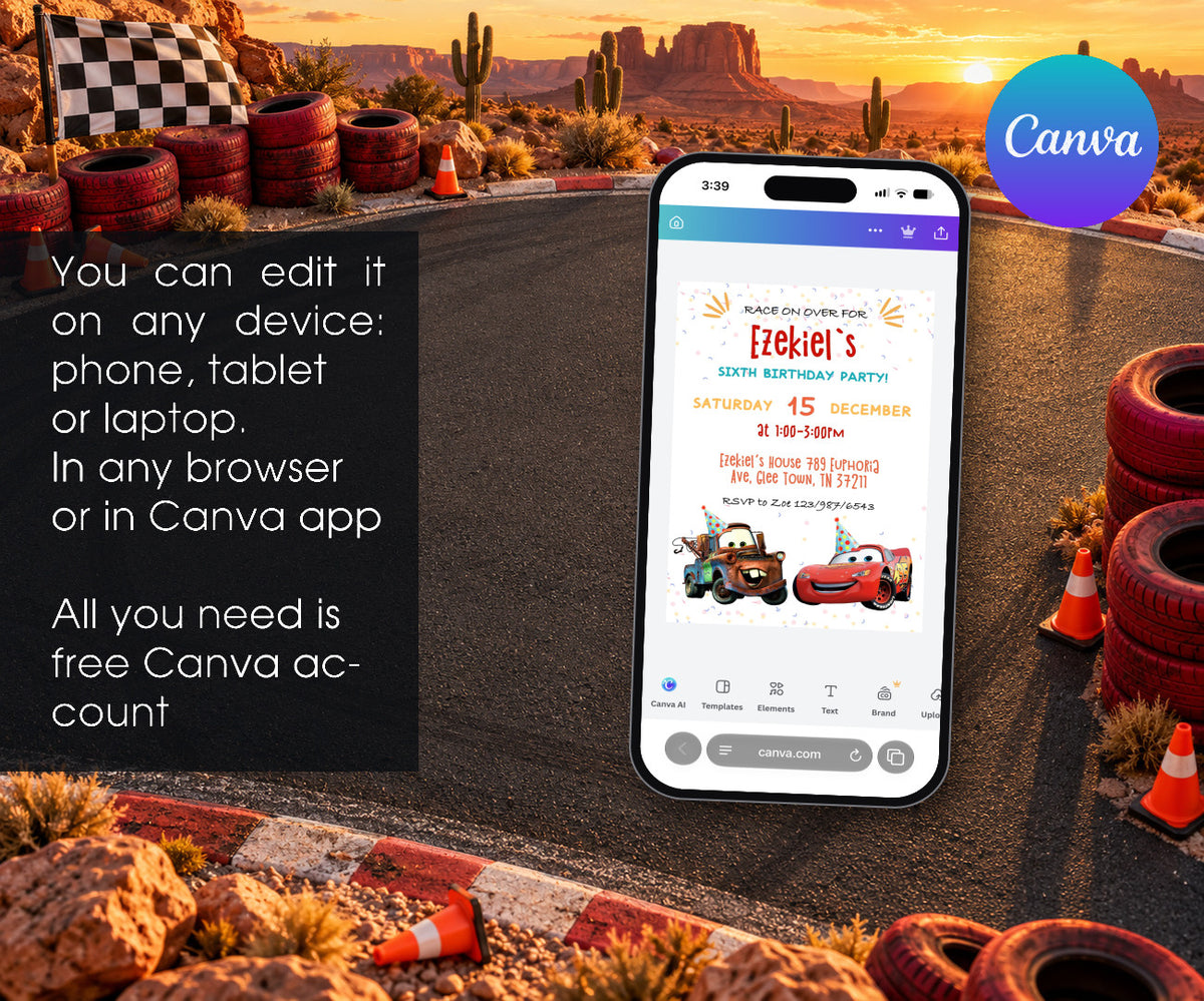 Cars Lightning McQueen Invitation mockup