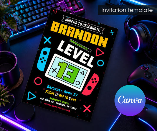 Nintendo Switch Gamer Invitation mockup