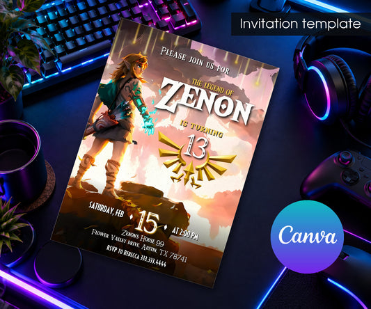 Legend of Zelda Gamer Invitation mockup