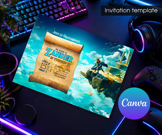 Legend of Zelda Gamer Invitation mockup