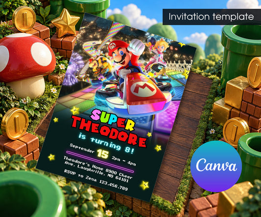 Mario Kart Gamer Invitation mockup