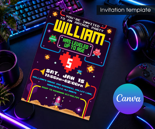 Arcade Gamer Invitation mockup