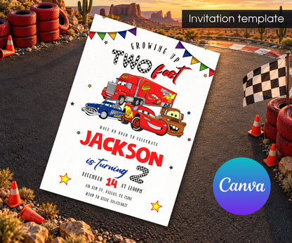 Cars Lightning Mcqueen Two Invitation mockup