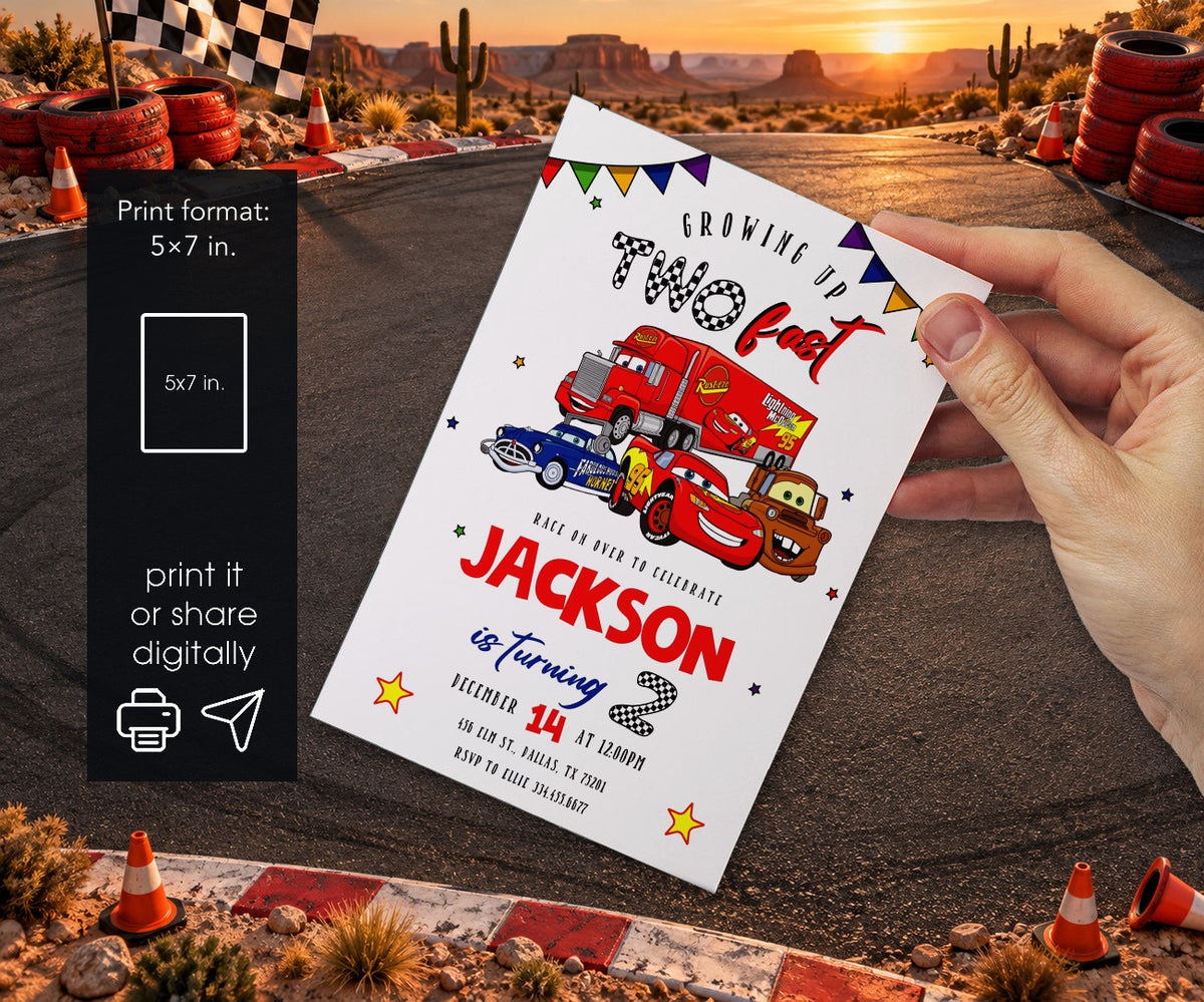 Cars Lightning Mcqueen Two Invitation mockup