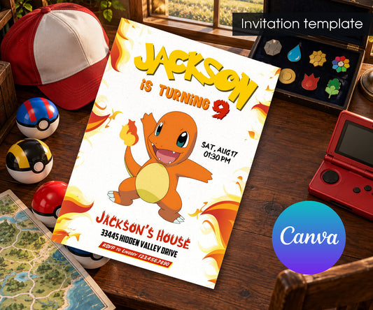 Charmander Pokemon Anime Invitation mockup