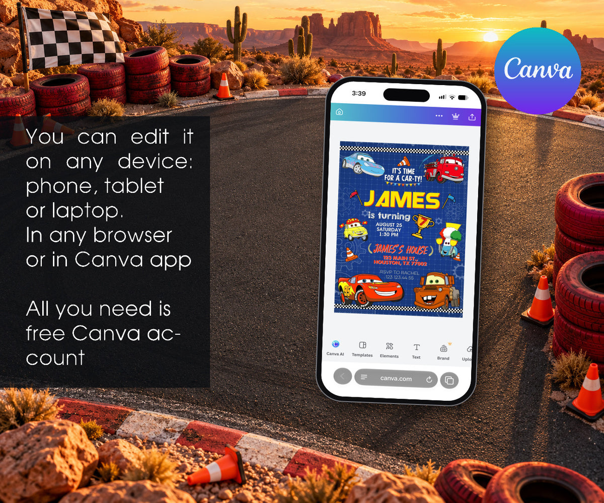 Cars Lightning McQueen Invitation mockup