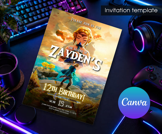 Legend of Zelda Gamer Invitation mockup