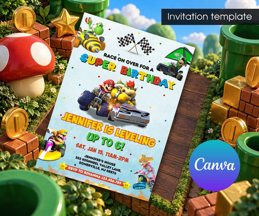 Mario Kart Gamer Invitation mockup