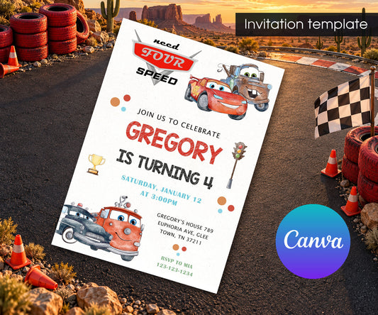 Cars Lightning Mcqueen Four Invitation mockup