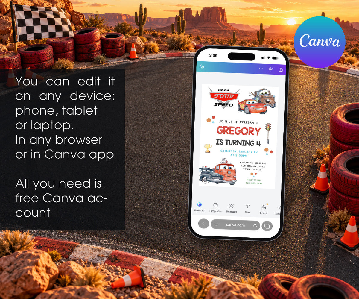 Cars Lightning Mcqueen Four Invitation mockup
