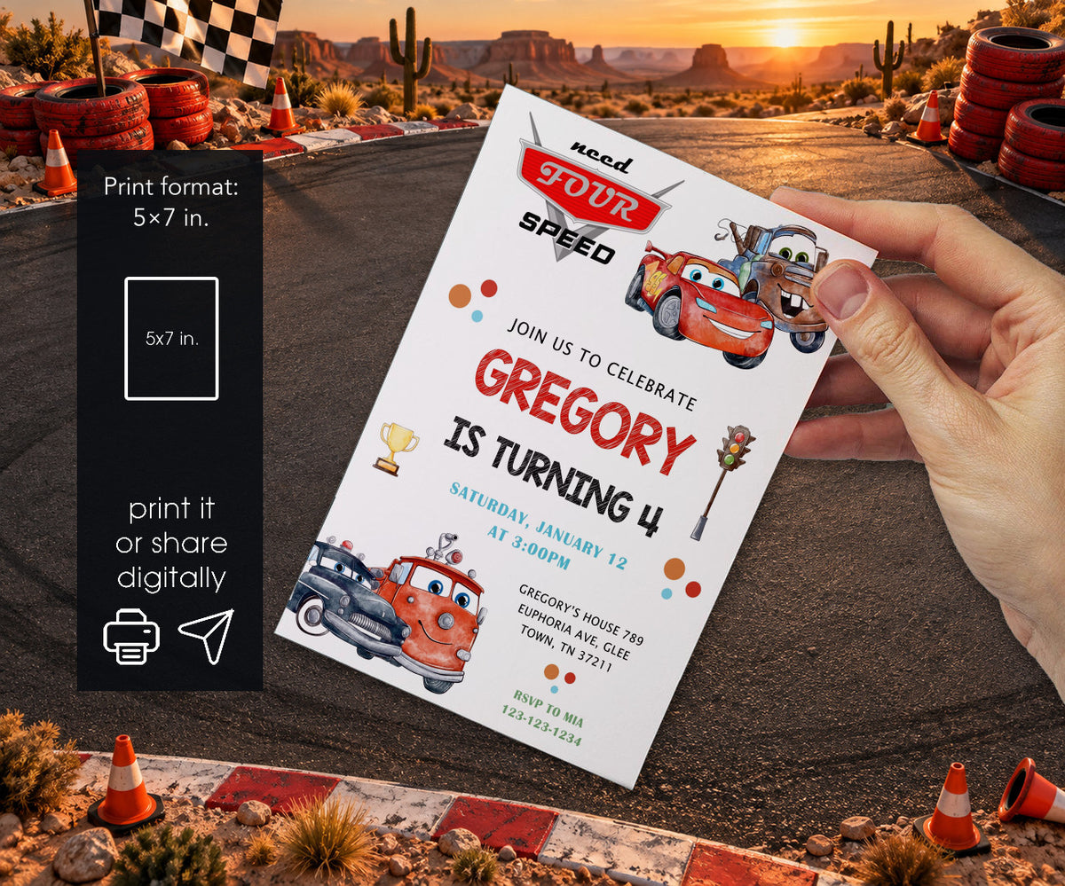 Cars Lightning Mcqueen Four Invitation mockup