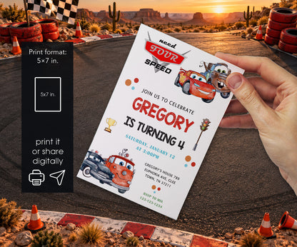 Cars Lightning Mcqueen Four Invitation mockup