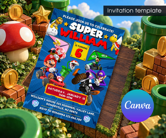 Mario Kart Gamer Invitation mockup