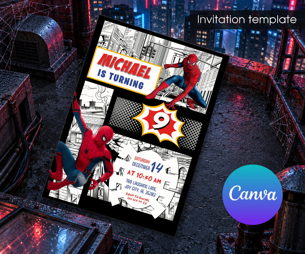 Spider-Man Spiderman Marvel Superhero Invitation mockup