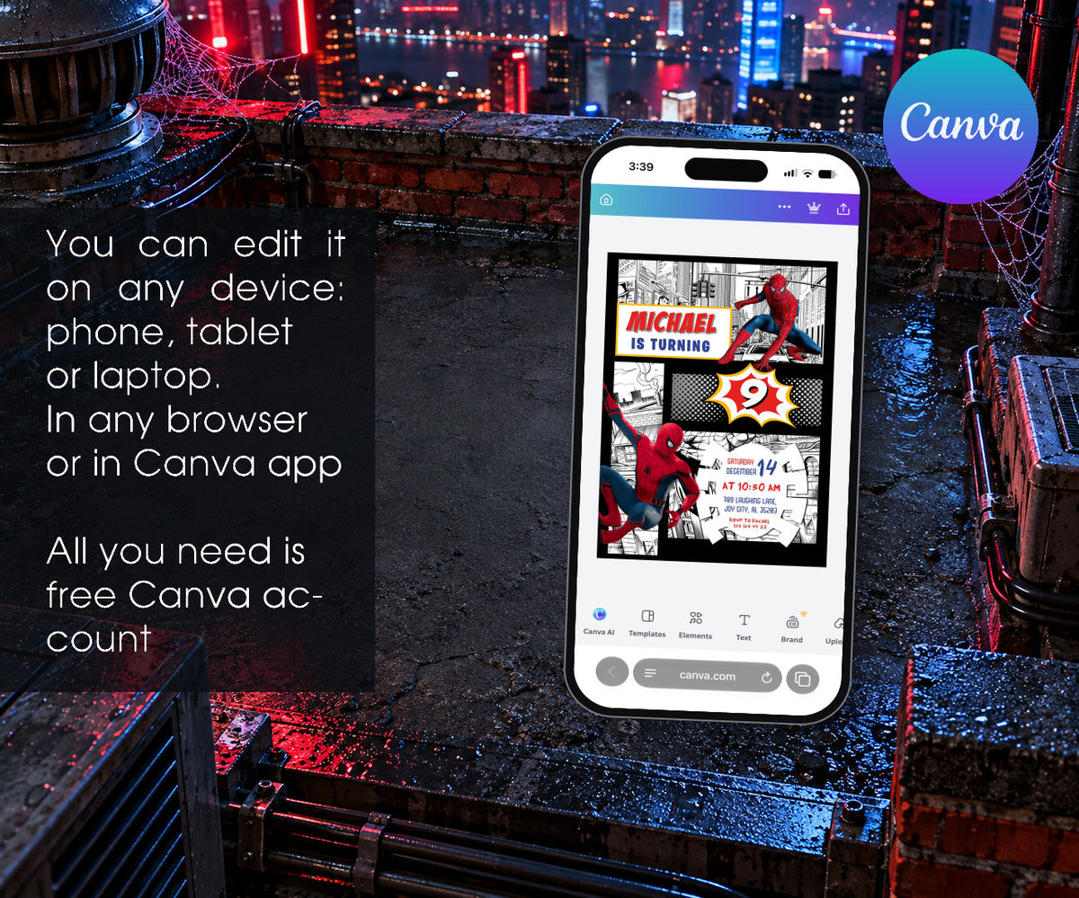 Spider-Man Spiderman Marvel Superhero Invitation mockup