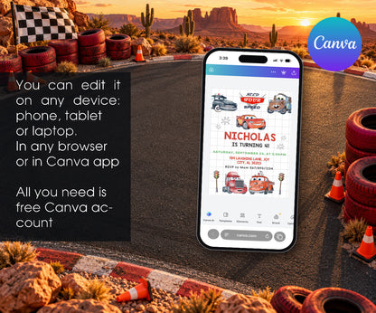 Cars Lightning Mcqueen Four Invitation mockup