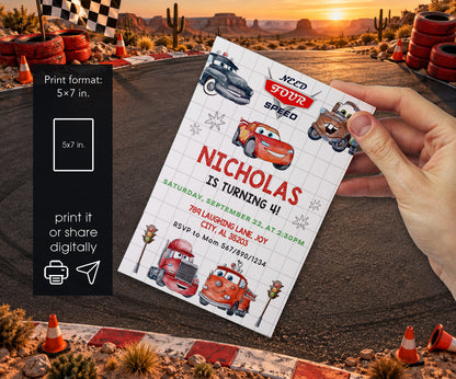 Cars Lightning Mcqueen Four Invitation mockup