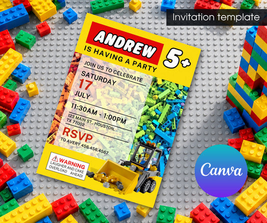 Lego Excavator Invitation mockup