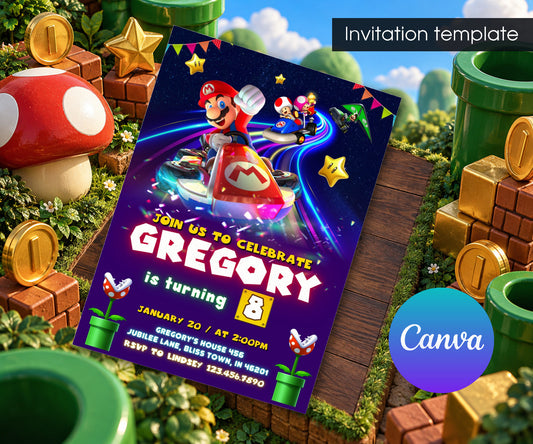 Mario Kart Gamer Invitation mockup