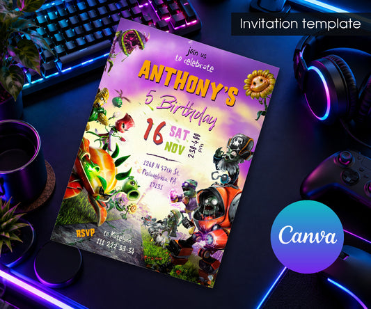 Plants vs Zombies Gamer Invitation mockup
