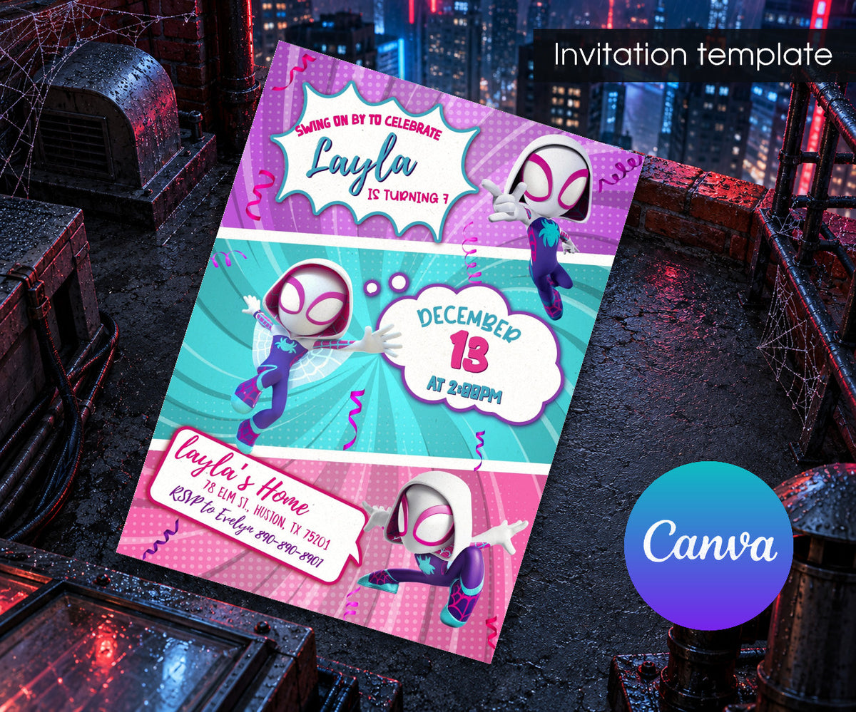 Spider-Man Spider Gwen Ghost Spidey Invitation mockup