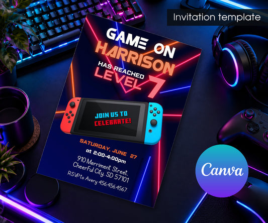 Nintendo Switch Gamer Invitation mockup