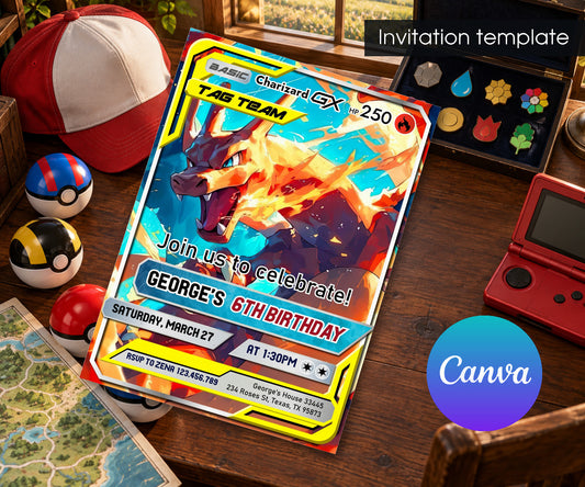 Charizard Pokemon Anime Invitation mockup