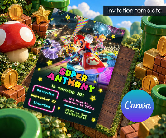 Mario Kart Gamer Invitation mockup