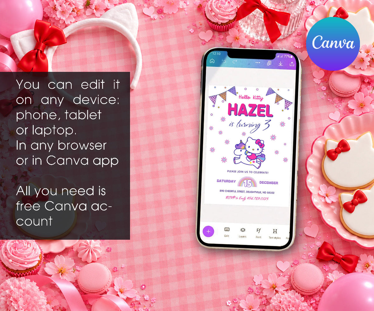 Hello Kitty Sanrio Invitation mockup