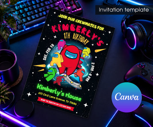 Among Us Gamer Invitation mockup