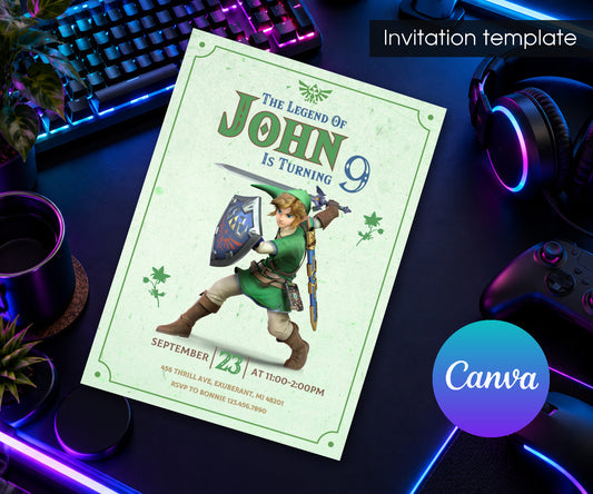Legend of Zelda Gamer Invitation mockup