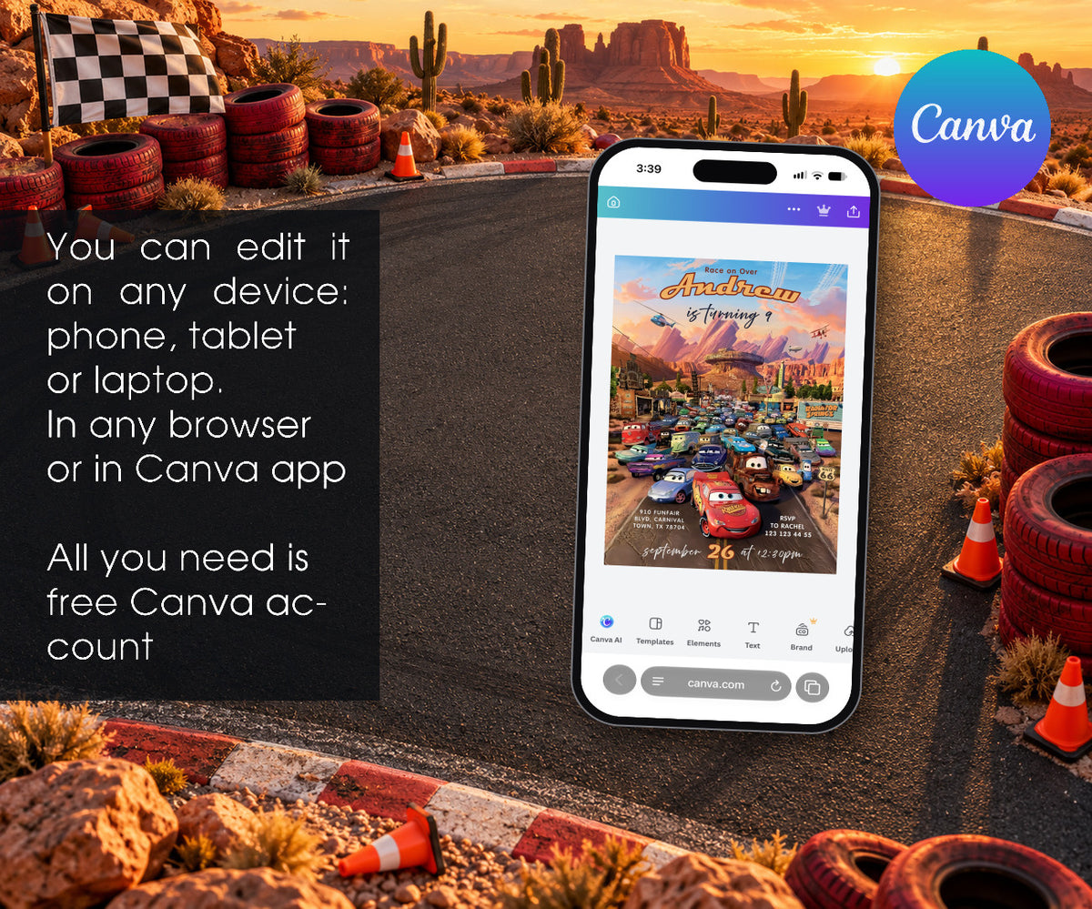 Cars Lightning McQueen Invitation mockup