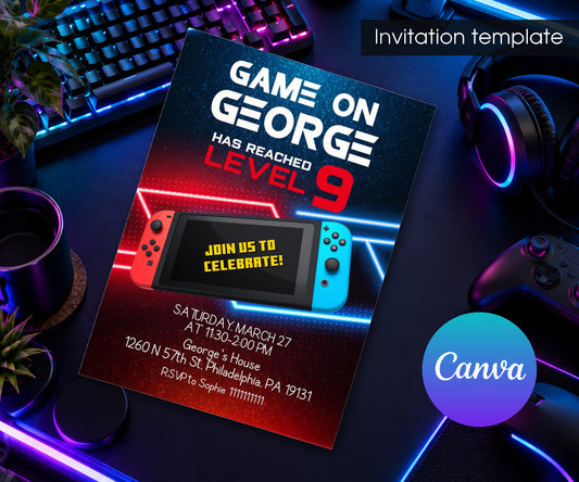 Nintendo Switch Gamer Invitation mockup