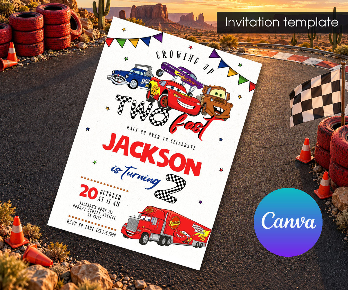 Cars Lightning Mcqueen Two Invitation mockup