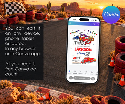 Cars Lightning Mcqueen Two Invitation mockup