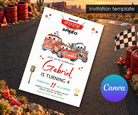 Cars Lightning Mcqueen Four Invitation mockup