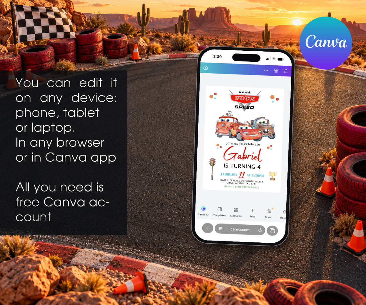 Cars Lightning Mcqueen Four Invitation mockup
